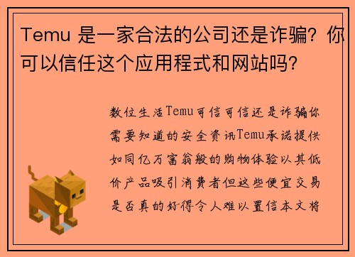 Temu 是一家合法的公司还是诈骗？你可以信任这个应用程式和网站吗？